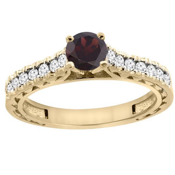 0.90 CTW Garnet & Diamond Ring 14K Yellow Gold - REF-62A5X