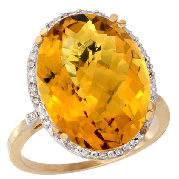 13.71 CTW Quartz & Diamond Ring 10K Yellow Gold - REF-51N2Y