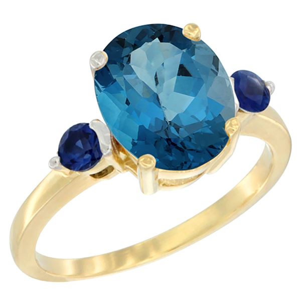 2.64 CTW London Blue Topaz & Blue Sapphire Ring 14K Yellow Gold - REF-32R8H