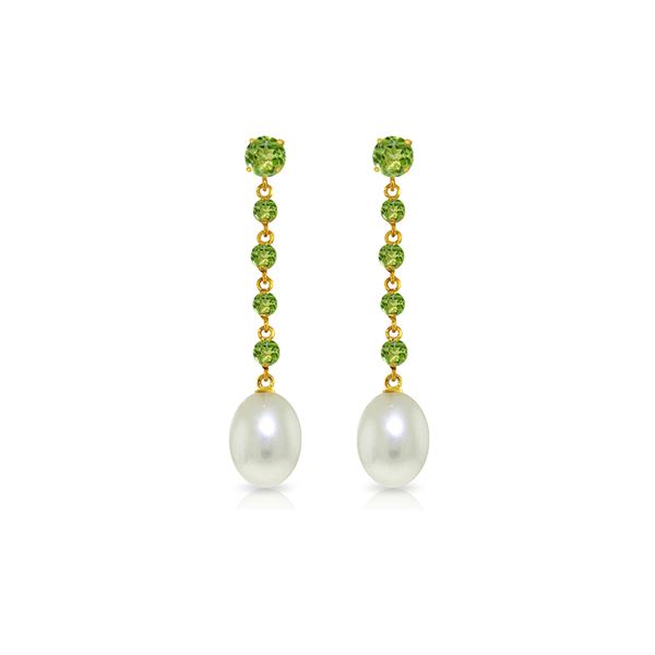 Genuine 10 ctw Peridot & Pearl Earrings 14KT White Gold - REF-32R4P