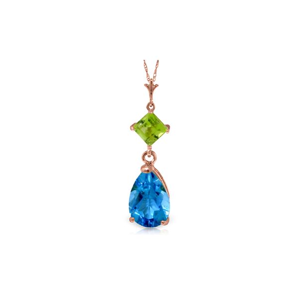 Genuine 2 ctw Blue Topaz & Peridot Necklace 14KT Rose Gold - REF-24N3R