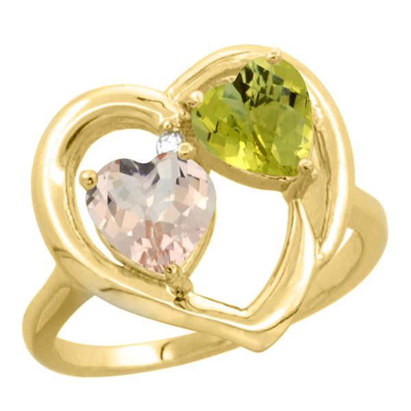 1.91 CTW Diamond, Morganite & Lemon Quartz Ring 10K Yellow Gold - REF-26V2R