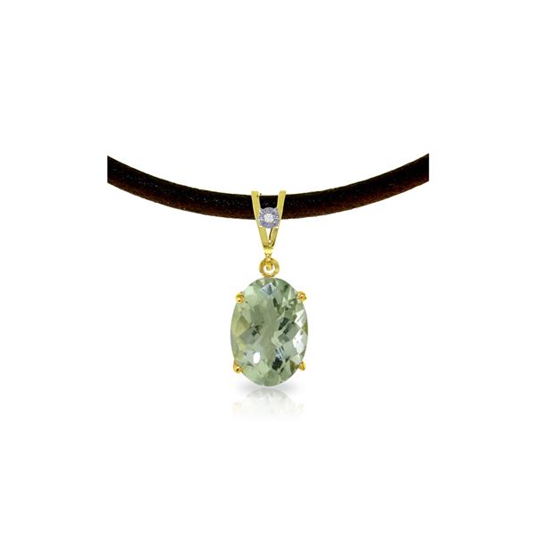 Genuine 7.56 ctw Green Amethyst & Diamond Necklace 14KT Yellow Gold - REF-35X5M