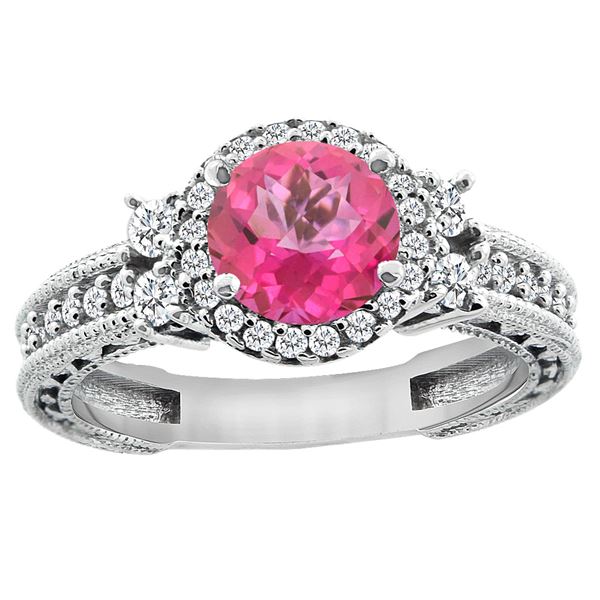 1.46 CTW Pink Topaz & Diamond Ring 14K White Gold - REF-77R4H