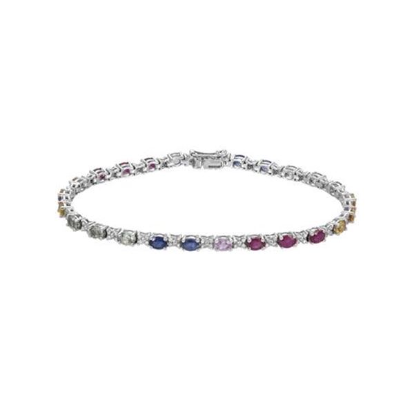 Natural 7.04 CTW Multi-Sapphire & Diamond Bracelet 14K White Gold - REF-144R2K