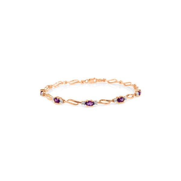 Genuine 2.96 ctw Amethyst & Diamond Bracelet 14KT Rose Gold - REF-82W6Y