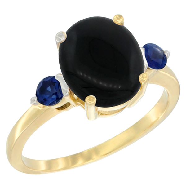 1.79 CTW Onyx & Blue Sapphire Ring 14K Yellow Gold - REF-30W3F