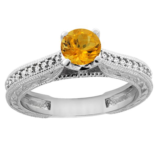 0.57 CTW Citrine & Diamond Ring 14K White Gold - REF-53N2Y