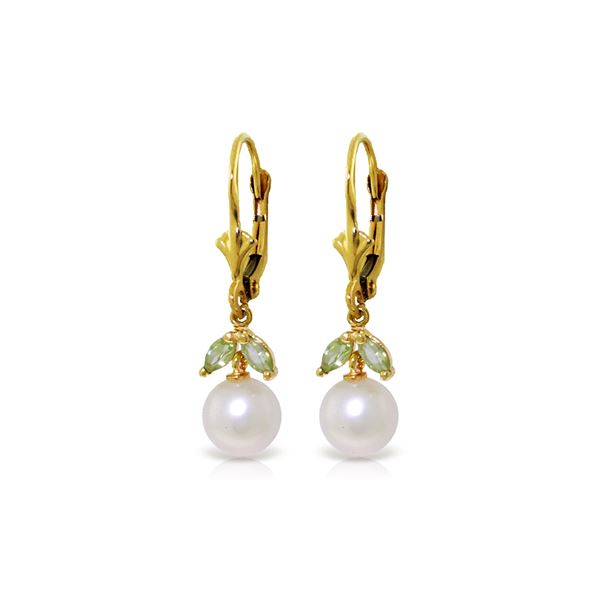 Genuine 4.4 ctw Pearl & Peridot Earrings 14KT Yellow Gold - REF-20N4R