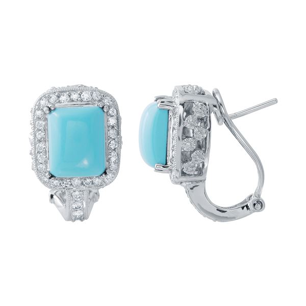 Natural 5.94 CTW Turquoise & Diamond Earrings 14K White Gold - REF-116X3T