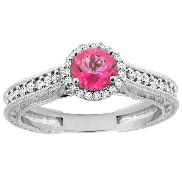 1.24 CTW Pink Topaz & Diamond Ring 14K White Gold - REF-57W4F