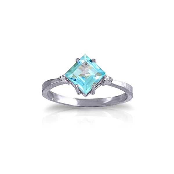 Genuine 1.77 ctw Blue Topaz & Diamond Ring 14KT White Gold - REF-28A8K