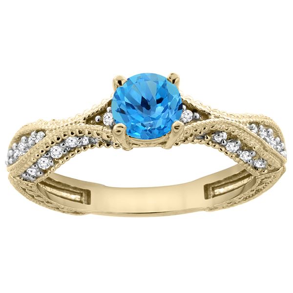 0.81 CTW Swiss Blue Topaz & Diamond Ring 14K Yellow Gold - REF-67F8N