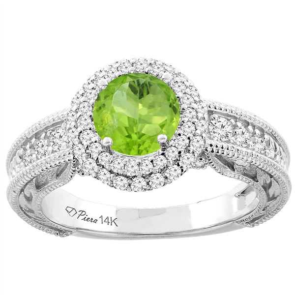 1.20 CTW Peridot & Diamond Ring 14K White Gold - REF-86N4Y