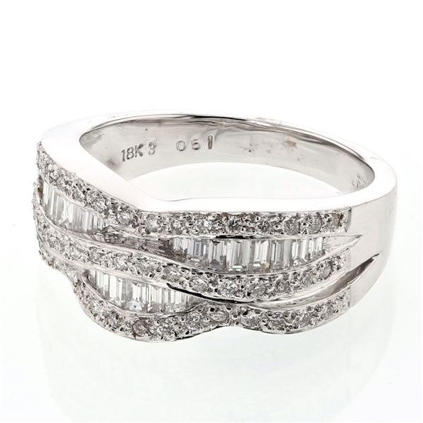 Natural 0.76 CTW Baguette & Diamond Ring 18K White Gold - REF-127Y8N