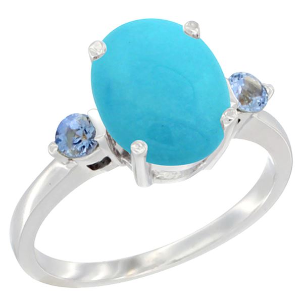 2.64 CTW Turquoise & Blue Sapphire Ring 10K White Gold - REF-30W5F