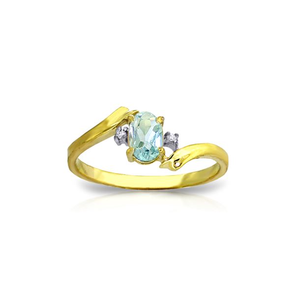 Genuine 0.46 ctw Aquamarine & Diamond Ring 14KT Yellow Gold - REF-29P3H