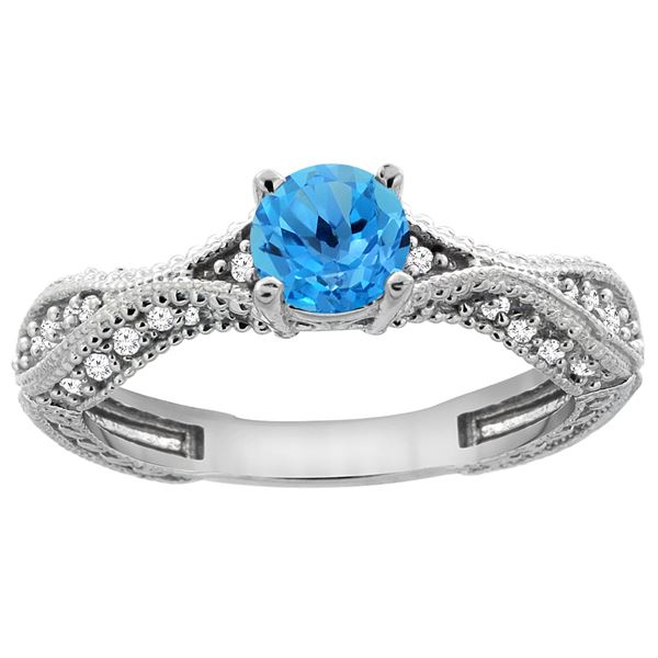 0.81 CTW Swiss Blue Topaz & Diamond Ring 14K White Gold - REF-67M8K