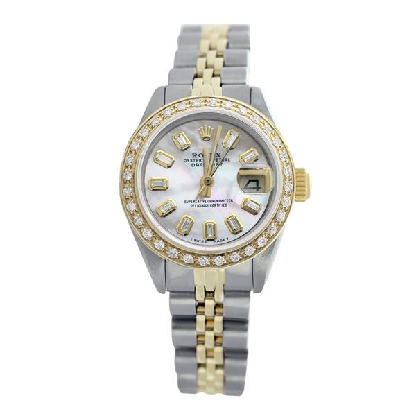 Rolex Pre-owned 26mm Womens Custom White Mother of Pearl Two Tone