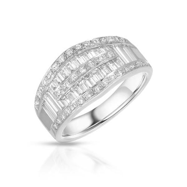 Natural 1.32 CTW Diamond & Baguette Ring 18K White Gold - REF-194H4W