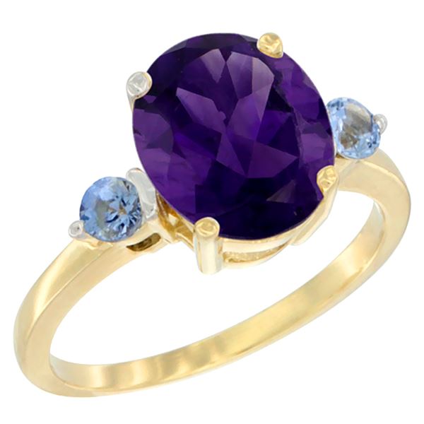 2.64 CTW Amethyst & Blue Sapphire Ring 10K Yellow Gold - REF-24Y5V