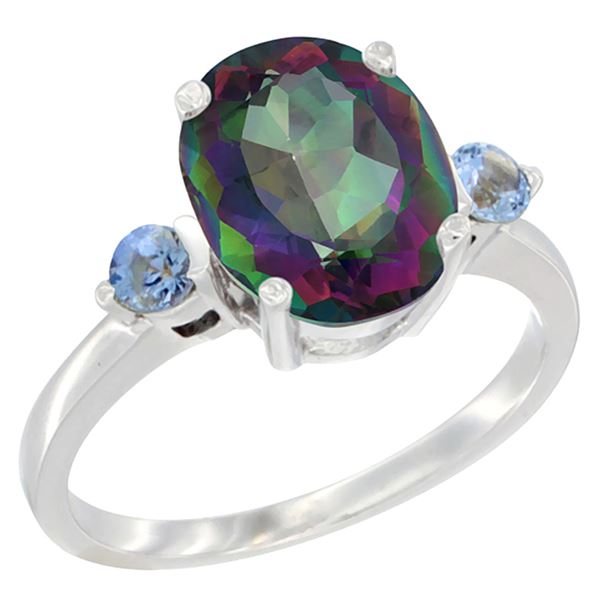 2.64 CTW Mystic Topaz & Blue Sapphire Ring 14K White Gold - REF-32H3M