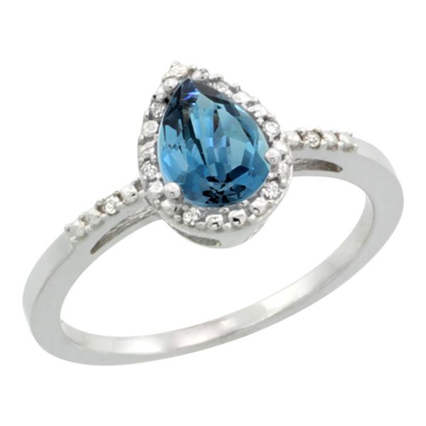 1.55 CTW London Blue Topaz & Diamond Ring 10K White Gold - REF-21N2Y