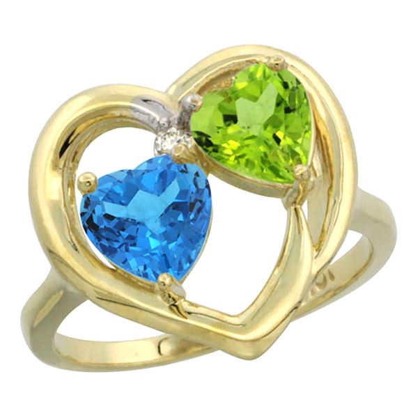 2.61 CTW Diamond, Swiss Blue Topaz & Peridot Ring 14K Yellow Gold - REF-33Y9V