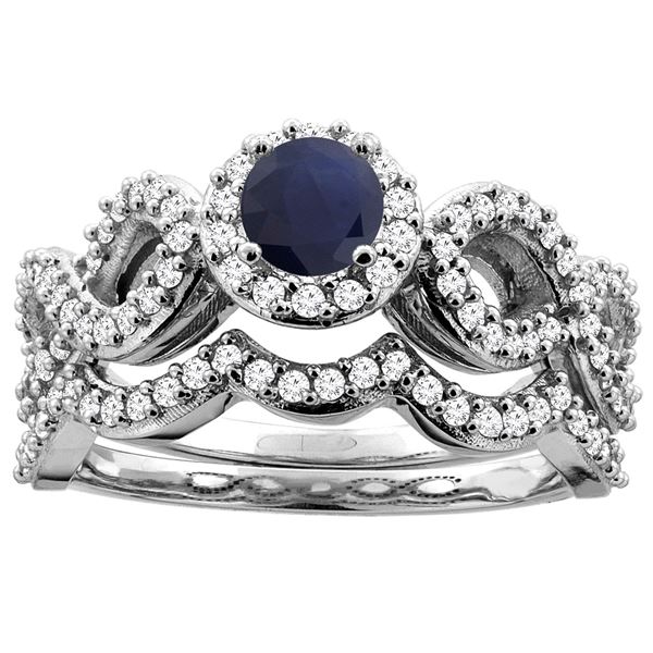 1.10 CTW Blue Sapphire & Diamond Ring 14K White Gold - REF-110X5M