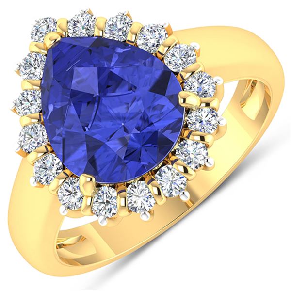 Natural 3.73 CTW Tanzanite & Diamond Ring 14K Yellow Gold - REF-121W7X