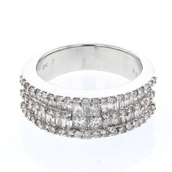 Natural 1.40 CTW Diamond & Baguette Ring 18K White Gold - REF-243H2W