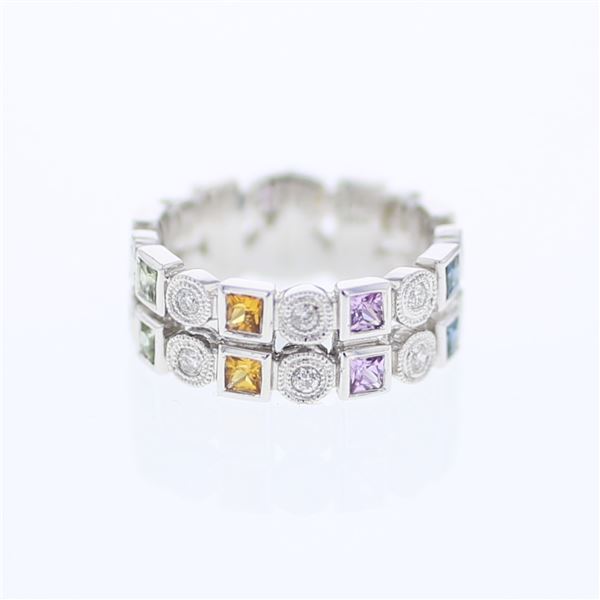 Natural 0.96 CTW Multi-Sapphire & Diamond Ring 18K White Gold - REF-116R3K