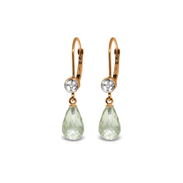 Genuine 4.53 ctw Green Amethyst & Diamond Earrings 14KT Rose Gold - REF-29A3K