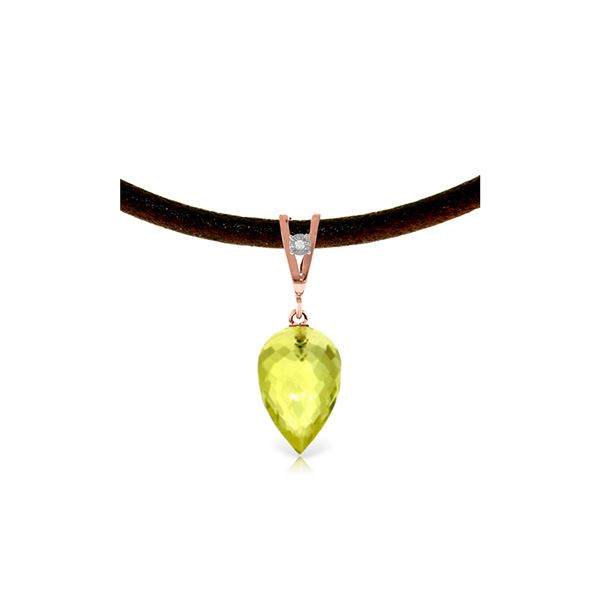 Genuine 9.01 ctw Lemon Quartz & Diamond Necklace 14KT Rose Gold - REF-35Z4N