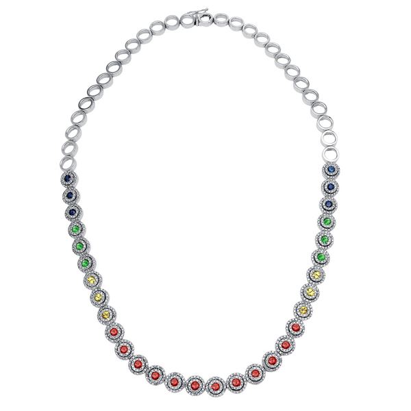 Natural 7.69 CTW Multi-Sapphire & Diamond Necklace 14K White Gold - REF-572Y4N