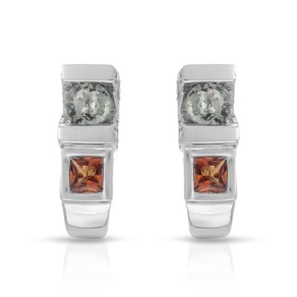 Natural 1.12 CTW Multi-Sapphire & Diamond Earrings 14K White Gold - REF-42H3W