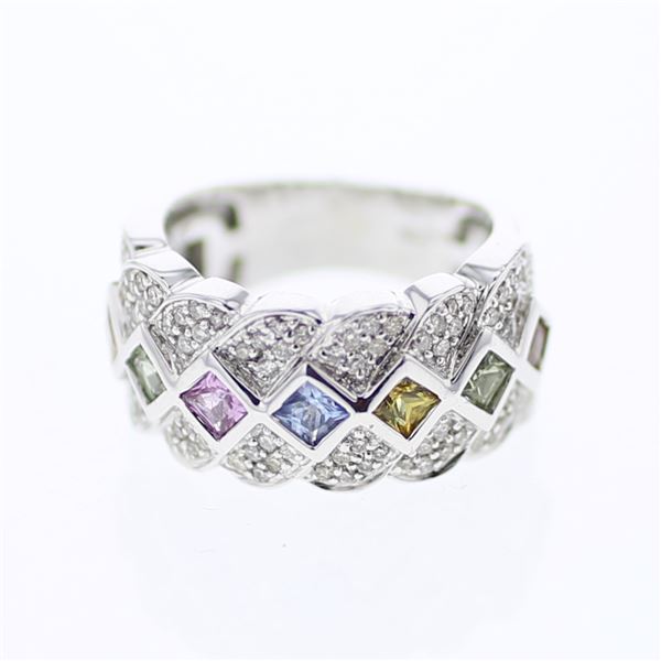 Natural 1.92 CTW Multi-Sapphire & Diamond Ring 14K White Gold - REF-120R6K
