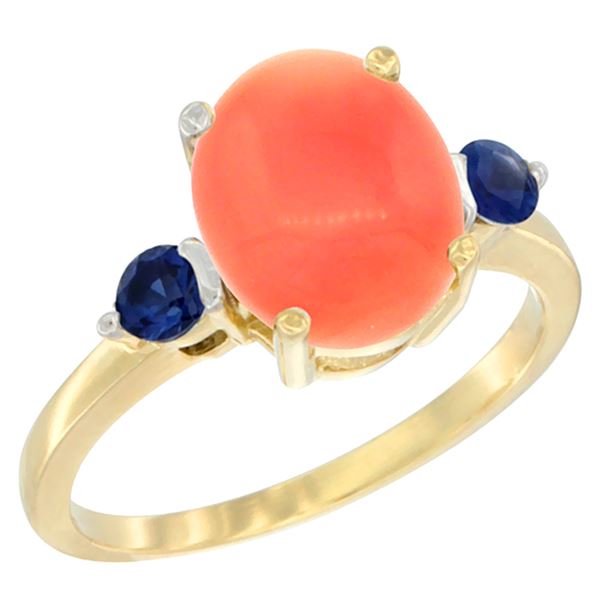 0.24 CTW Blue Sapphire & Natural Coral Ring 10K Yellow Gold - REF-23Y9V