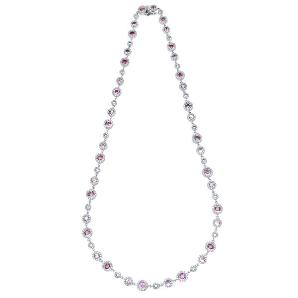 Natural 11.74 CTW Pink Sapphire & Diamond Necklace 14K White Gold - REF-454F5M