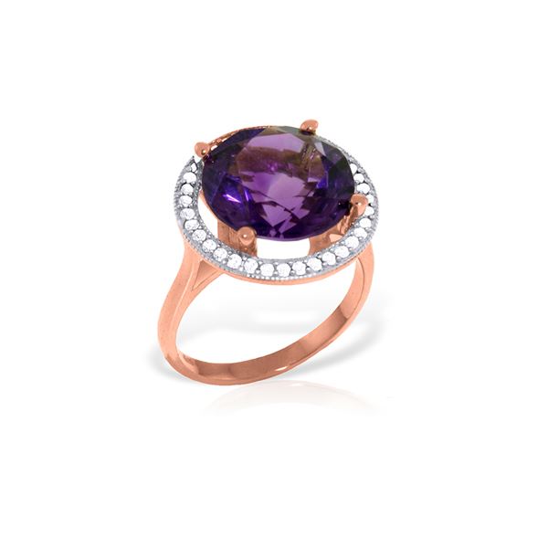 Genuine 6.2 ctw Amethyst & Diamond Ring 14KT Rose Gold - REF-91Z4N