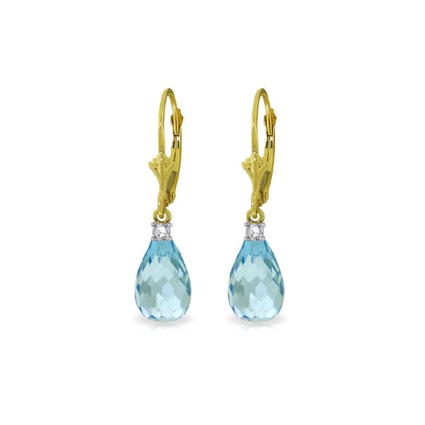 Genuine 4.6 ctw Blue Topaz & Diamond Earrings 14KT Yellow Gold - REF-30R2P