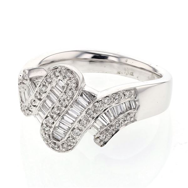 Natural 0.62 CTW Baguette & Diamond Ring 18K White Gold - REF-133F2M