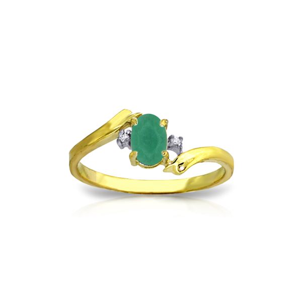 Genuine 0.51 ctw Emerald & Diamond Ring 14KT Yellow Gold - REF-32M2T