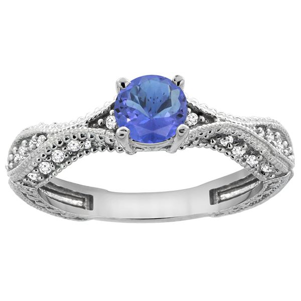 0.84 CTW Tanzanite & Diamond Ring 14K White Gold - REF-70M2K