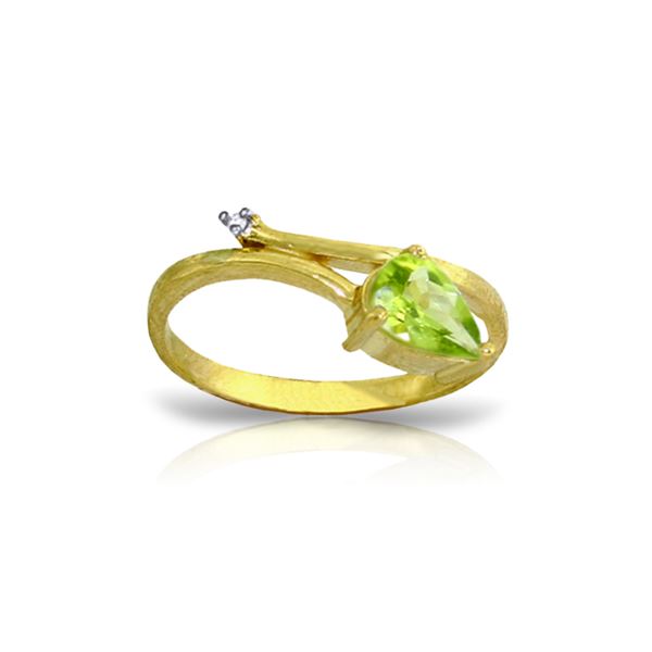 Genuine 0.83 ctw Peridot & Diamond Ring 14KT Yellow Gold - REF-40A5K