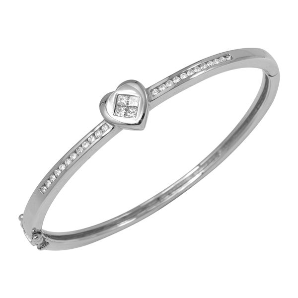 Natural 0.66 CTW Diamond & Princess Diamond Bangle 18K White Gold - REF-229T5X