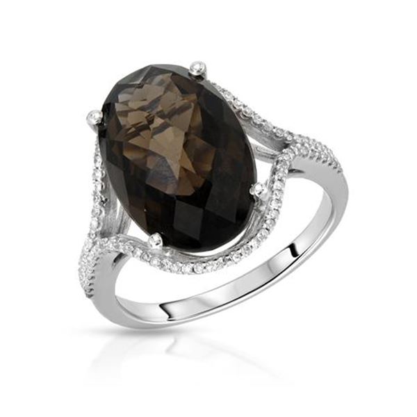 Natural 6.32 CTW Smoky Topaz & Diamond Ring 14K White Gold - REF-45K2R