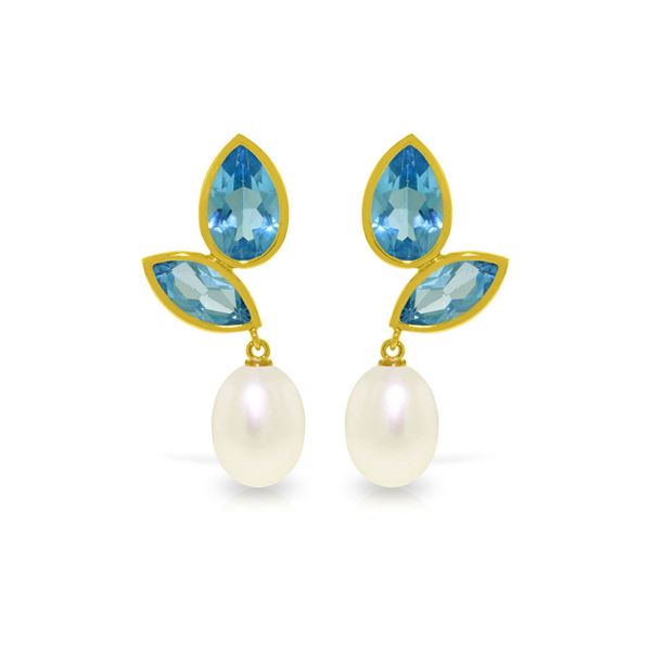 Genuine 16 ctw Blue Topaz Earrings 14KT Yellow Gold - REF-42W2Y