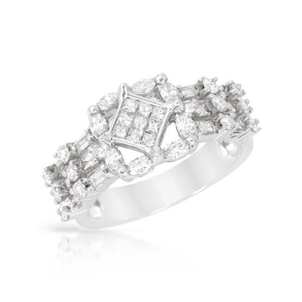 Natural 1.29 CTW Marquise & Diamond Ring 14K White Gold - REF-160F2M