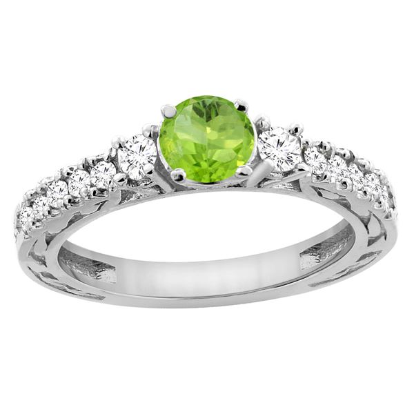 1.10 CTW Peridot & Diamond Ring 14K White Gold - REF-79H3M